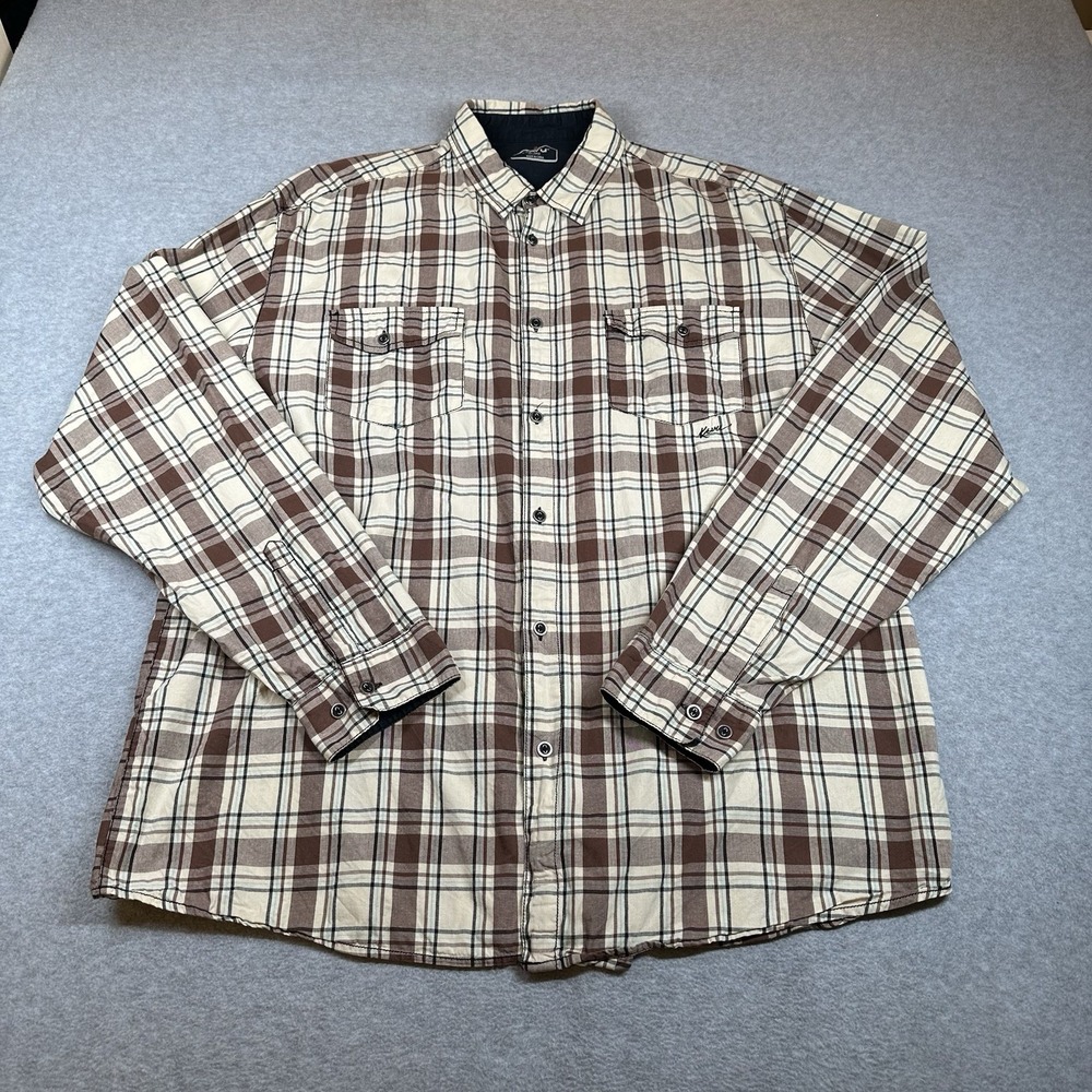 Kavu Button Up Shirt Mens 2XL Brown Plaid Long Sleeve 2 Pocket Chorecore